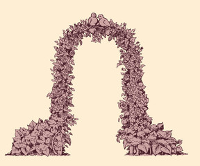 Sticker - Arch of flowers. Vector sketch