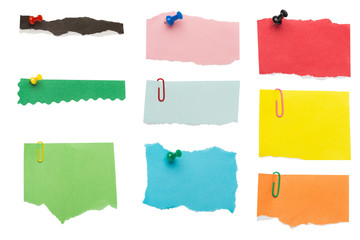 Set of colorful torn paper with paperclip