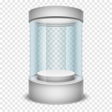 Empty Glass Shop Cylinder Showcase, Display Box On Transparent Background Vector Illustration