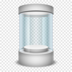 Poster - Empty glass shop cylinder showcase, display box on transparent background vector illustration