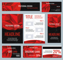 Poster - Corporate identity red polygonal banners and business cards