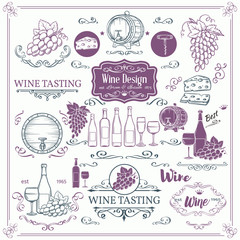 Wall Mural - Decorative vintage wine icons.
