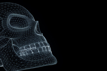 Wall Mural - Human Skull 3D Wireframe Hologram in Motion. Nice 3D Rendering

