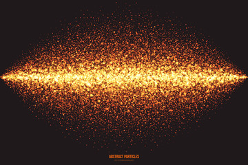 Wall Mural - abstract bright golden shimmer glowing round particles vector background. scatter shine tinsel light