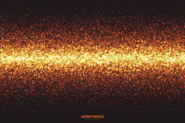 Wall Mural - abstract bright golden shimmer glowing round particles vector background. scatter shine tinsel light