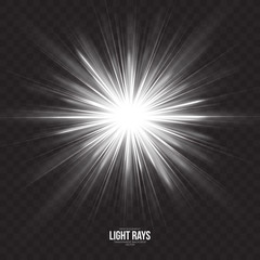 Wall Mural - abstract gleaming light rays vector background. white glint glowing effect on transparent backdrop. 