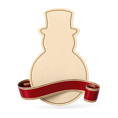 Wall Mural - curled red ribbon banner with snowman silhouette card