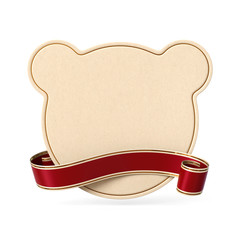 Wall Mural - curled red ribbon banner with teddy bear silhouette card