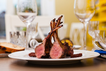 Lamb rack on a plate