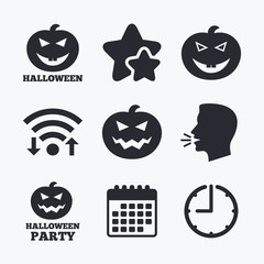 Halloween party icons. Pumpkin symbol.