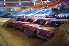 Junk Cars In Arena At Show Monster X Tour In Olympic Sports Complex