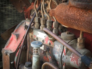 Old rusty tractor engine