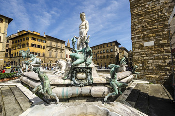 Canvas Print - The Fountain of Neptune in a summer day in Florence, Italy