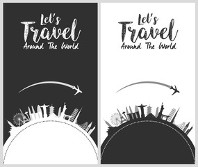 silhouette design with famous world and landmarks icons