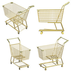 Poster - golden shopping cart isolated on white