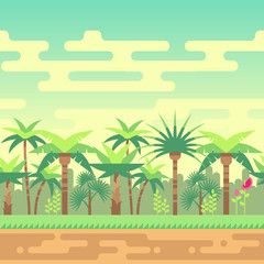 Sticker - Seamless summer tropical forest nature landscape vector illustration for computer games