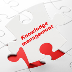 Sticker - Education concept: Knowledge Management on puzzle background