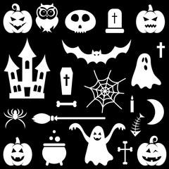 Wall Mural - White Halloween icons set