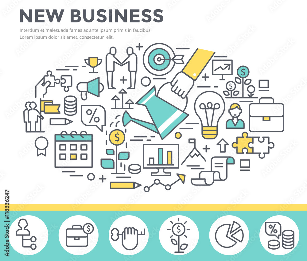 New business concept illustration, thin line, flat design Stock Vector ...