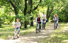 Happy Family On Bike Ride In Park
