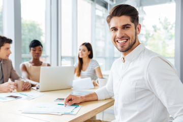 Wall Mural - Businessman working with colleagues in office