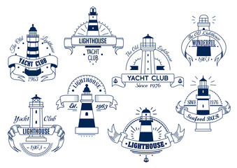 Wall Mural - Lighthouse. Yacht Club emblem. Nautical badge