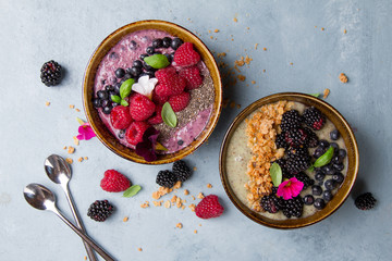 Wall Mural - Breakfast berry smoothie bowl