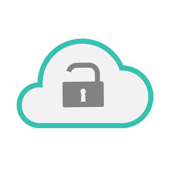 Sticker - Isolated line art   cloud icon with an open lock pad