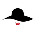 Woman, lady vector icon with hat and lips.