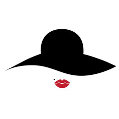 Wall Mural - woman, lady vector icon with hat and lips.