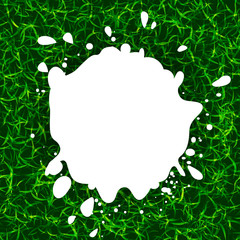 Aufkleber - Isolated white color blotch vector logo. Milk logotype. Paint stain illustration on the green grass background.