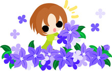 A Cute Little Girl And Purple Flower Garden