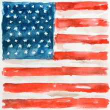 Watercolor American Flag. USA Flag For National Holidays Or Decoration. Patriotic Art.