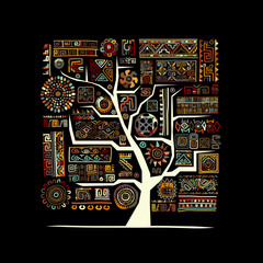 Aufkleber - Ethnic tree with handmade ornament for your design