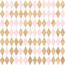 Seamless Gold Pattern. Golden And Pink Diamonds On A White Backg