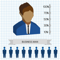 Sticker - Businessman profiles icons with chart, flat style. Digital vector image