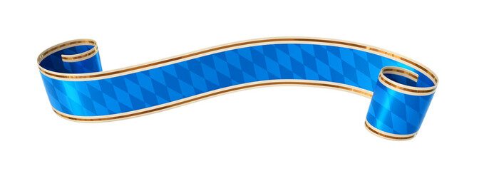 Wall Mural - curled blue ribbon banner with diamond pattern and gold border