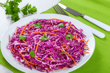 Sticker - Salad coleslaw - red cabbage with carrots on white dish