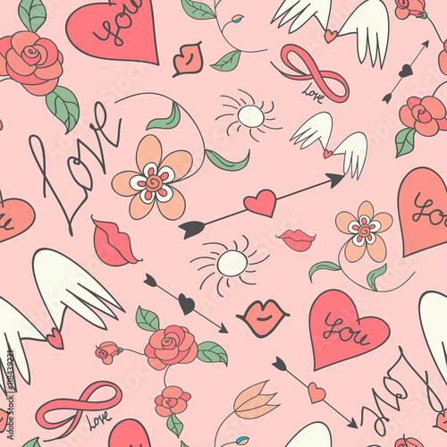 Cotton fabric Seamless vector pattern with hearts and arrows.