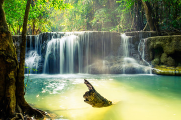 Waterfall deep forest scenic natural at huai mae khamin national park,kanchanaburi, thailand