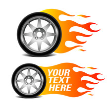 Car Wheel With Fire Flame (car Service Emblem)