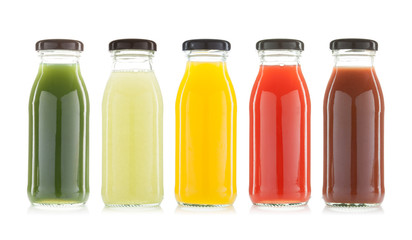 Wall Mural - vegetable and fruit juice bottles isolated