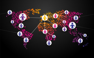 Wall Mural - people symbol connection on a beautiful map of the world