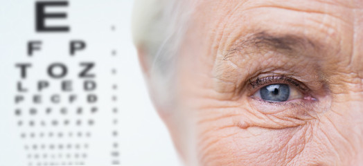 close up of senior woman face and eye