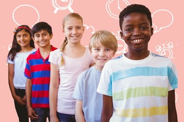 Canvas Print - Composite image of smiling little school kids in school corridor