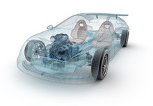 Transparent Car Design, Wire Model.3D Illustration. My Own Car Design.