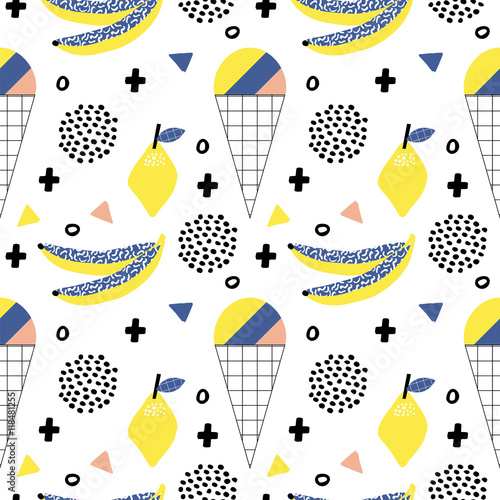Board z aluminiowym obramowaniem Lato wzór z lodami i bananów w stylu retro.