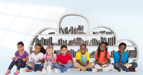 Wall Mural - Composite image of elementary pupils reading books