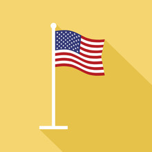 USA Flag On Flagpole Vector Flat Icon