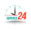 Service 24 with Clock. Vector illustration.
